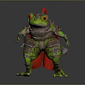 Brave Green Frog Game Movie Character In Rusty Armor With Red Hat And Sword 3d model