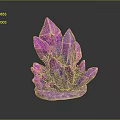 Shiny Purple Crystal Cluster With Multiple Pointed Tips On Purple Base Against Dark Background