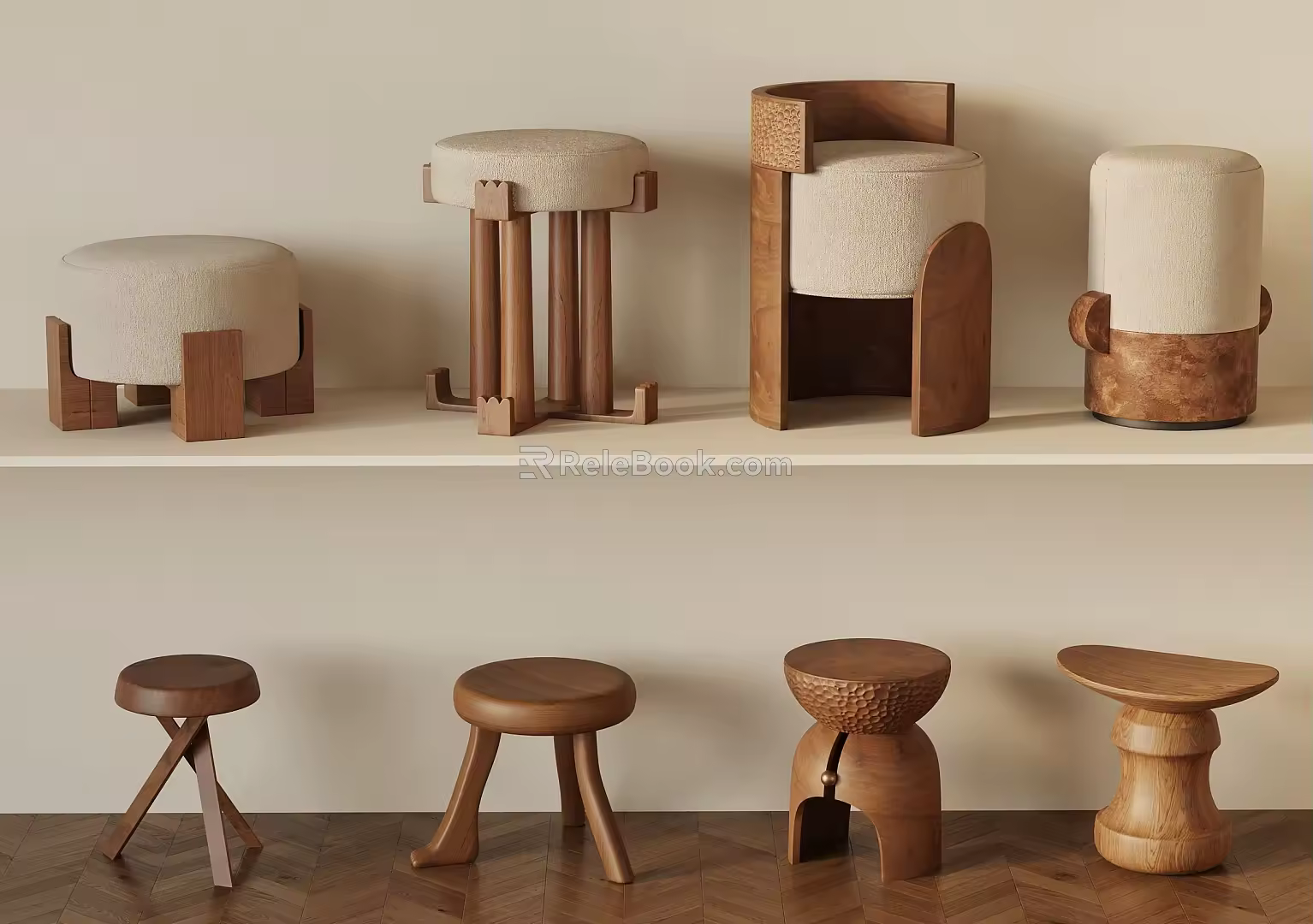 Middle Style Stool Round Stool Sofa Stool Shoe Changing Stool 3d model