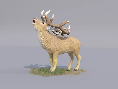 Horned Reptile Statue Standing On Grassland With Open Mouth Display Pose 3d model