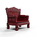 Traditional Chinese Style Red Armchair With Ornate Carved Details On Frame