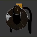 Katana With Blue Glowing Blade Yellow Black Handle On Gray Background Reflection
