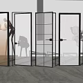 Modern Glass Doors With Various Textures And Black Frames For Interior Use 3d model