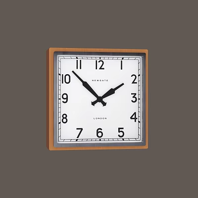 Square Wall Clock with Wooden Frame White Dial Black Numbers Hands and London Branding 3d model