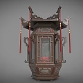 Traditional Chinese Wooden Lantern Style Furniture With Carved Details And Red Tassels