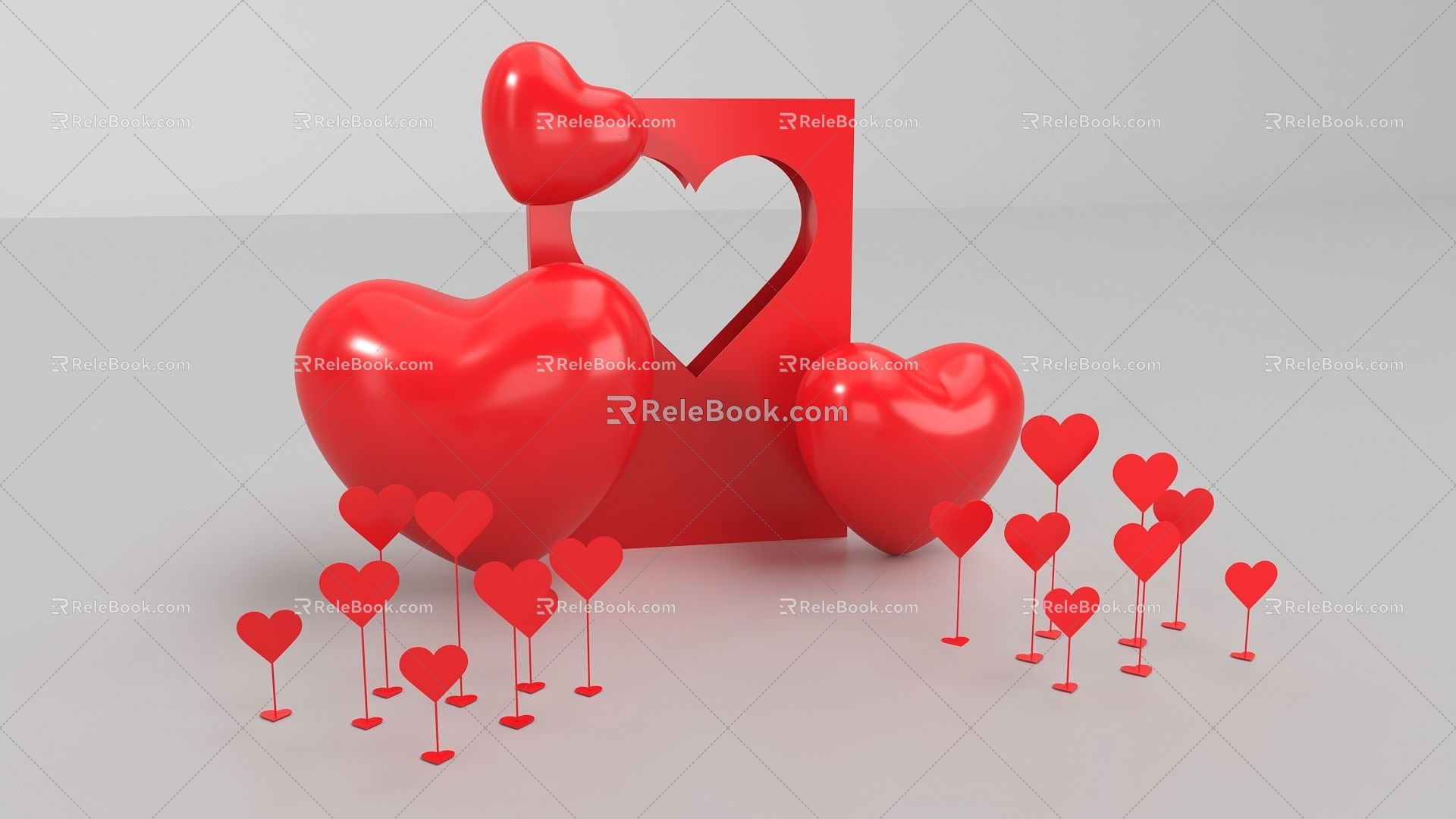 Online red card punch point anniversary red love card photo punch box 3d model