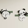 Panda Shaped Wall Clocks with Green Straps Leaning on White Wall 3d model