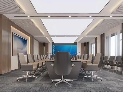 Modern Conference Room Interior Design With Large Meeting Table Ergonomic Chairs And Digital Screen 3d model