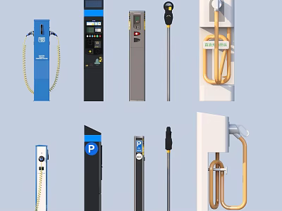 Commercial Equipment For Business Use Including Parking Meters EV Charging Stations And Charging Cables 3d model