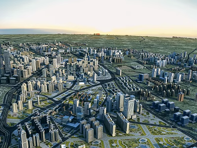 Aerial View City Planning With Modern Buildings Road Networks And Green Spaces 3d model