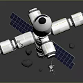 Space Station Model With Silver Metallic Cylindrical Modules And Connecting Panels