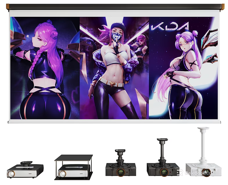 High Quality Professional Projection Monitoring System With Projector Screen And Surveillance Cameras 3d model 