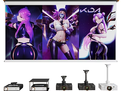 High Quality Professional Projection Monitoring System With Projector Screen And Surveillance Cameras 3d model