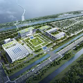 Modern Industrial Factory Complex With Large Scale Layout Greenery Roads And River