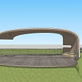 Outdoor Roadside Pedestrian Platform With Circular Design Railing Trees And Grassland