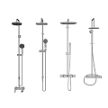 Four Modern Shower Systems with Various Designs Displayed on Black Background 3d model