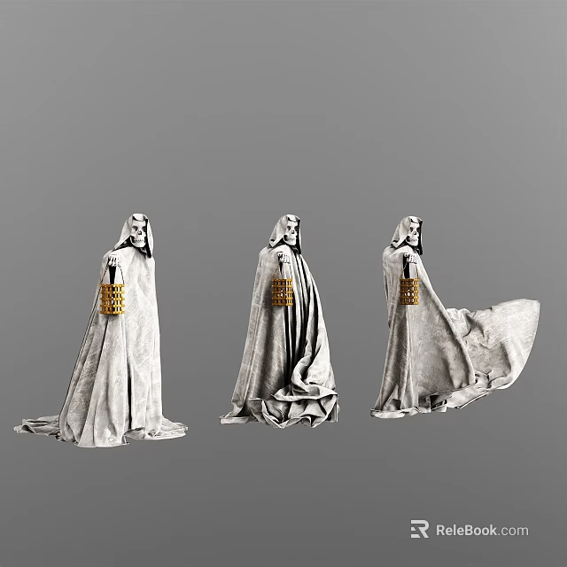 Decorative Hooded Robe Figurine Set With Golden Handheld Items And Different Poses 3d model 