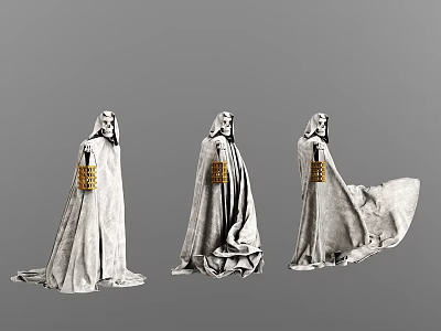 Decorative Hooded Robe Figurine Set With Golden Handheld Items And Different Poses 3d model