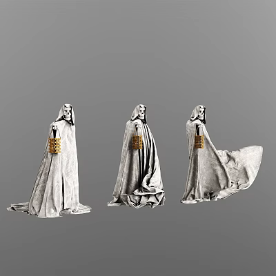 Decorative Hooded Robe Figurine Set With Golden Handheld Items And Different Poses 3d model