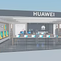 Modern Digital Store Interior With Laptops Desktop Computers And Wooden Display Counters 3d model