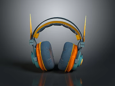 Stylish Blue And Orange Over Ear Headphones With Soft Ear Cushions 3d model