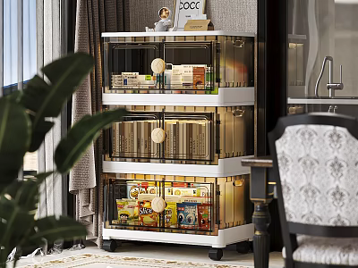 Transparent Glass Door Storage Cabinet With Multiple Layers Organized Books And Toys In Home Interior 3d model