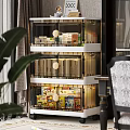 Transparent Glass Door Storage Cabinet With Multiple Layers Organized Books And Toys In Home Interior