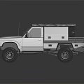 Silver Pickup Truck With Roof Rack Orange Warning Light Off Road Tires And Cargo Bed