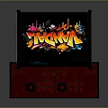 Graffiti Decorated Arcade Machine With Colorful Artwork Screen And Red Controls