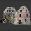 Ancient Ruin Architecture Red Brick Structure With Windows Doorways And Grass Base 3d model