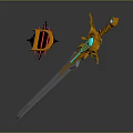 Fantasy Sword With Golden Decoration Glowing Blue Gem And D Emblem