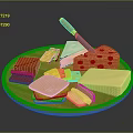 Wooden Cheese Platter With Various Cheeses Slices Blocks Holey Cheese And Knife