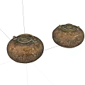 Vintage Decorative Ornament Set With Two Round Textured Bodies And Metal Lids