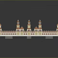 Palace Style Architectural Model Featuring Red Domes Yellow Walls And Green Courtyards