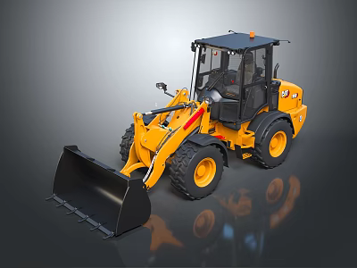 Yellow Construction Loader With Black Bucket Cab And Large Tires On Reflective Surface 3d model