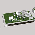 Detailed Commercial Architectural Model with Green Area and White Buildings for Planning