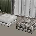 White Padded And Woven Pattern Stools In Living Room With Curtains And Carpet