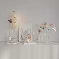 Elegant Decorative Accessories Set With Wall Lamp Framed Artwork Flowers In Vase Candle And Tray
