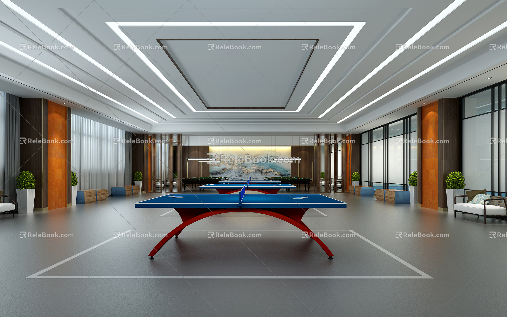 New Chinese Style Table Tennis Room Table Tennis Room Billiards Room 3d model