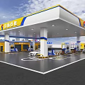 China Petroleum Gas Station Exterior With Fuel Pumps And Cars On Road