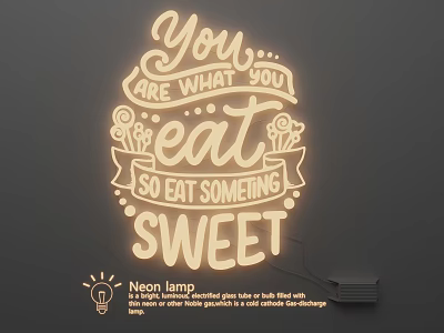 Neon Lighting Combo With Lighted Sweet Food Quote And Decorative Floral Art Design 3d model