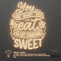 Neon Lighting Combo With Lighted Sweet Food Quote And Decorative Floral Art Design