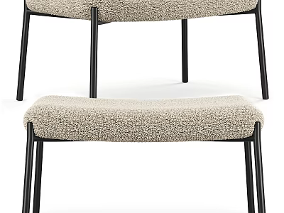 Fluffy Textured Beige Fabric Bench with Black Metal Legs Modern Design 3d model