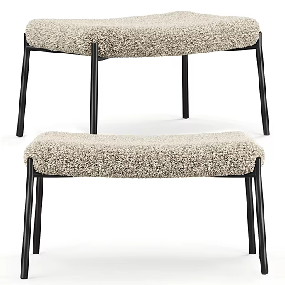 Fluffy Textured Beige Fabric Bench with Black Metal Legs Modern Design 3d model