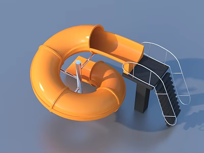 Modern Orange Spiral Slide Structure With Black Stairs And White Handrail 3d model