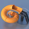 Modern Orange Spiral Slide Structure With Black Stairs And White Handrail