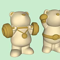 White Ceramic Bear Sculptures With Gold Accents Holding Dumbbells And Balls