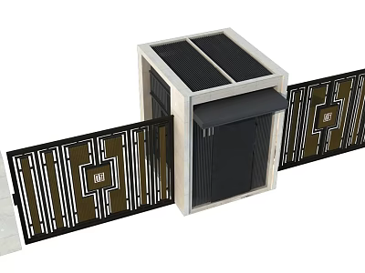 Main Entrance Gate with Central Gatehouse Solar Panels Black Metal Fences and Geometric Patterns 3d model
