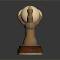 Hand Sculpture With Bronze Texture Holding Light Colored Egg On Brown Base