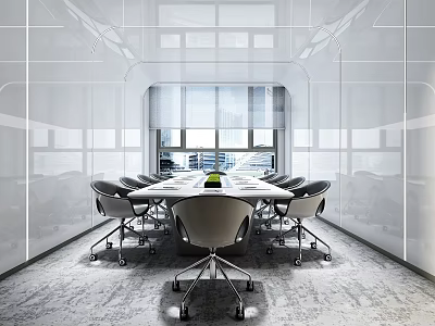 Modern Conference Room Interior Design With Long Table Ergonomic Chairs And Large Windows 3d model